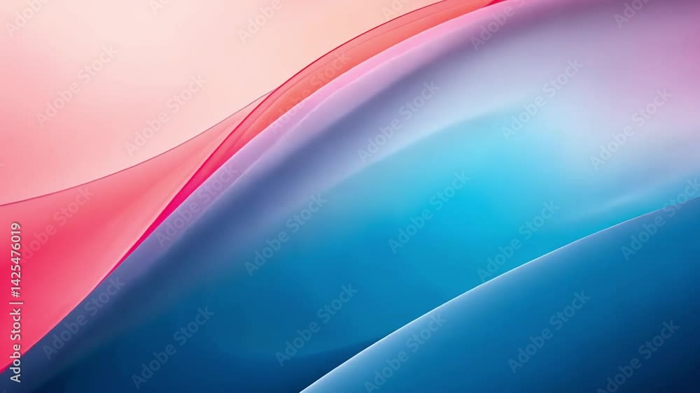 Poster Serene and Calming Abstract Design Soft Gradient Background of Pink and Blue for Modern Projects, Featuring Smooth Waves and Vibrant Colors for Tranquil Experience.