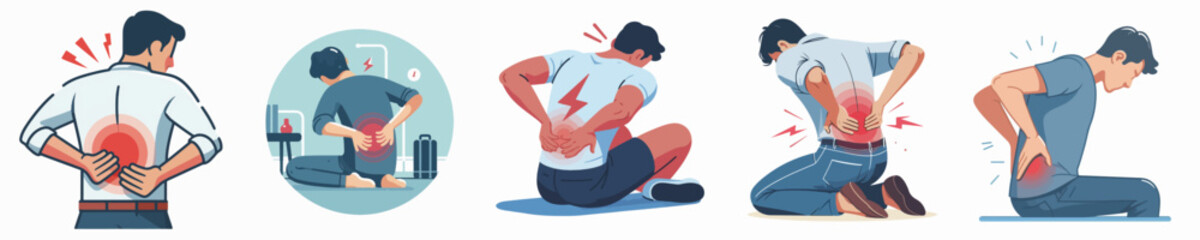 collection of vector images of a man with back pain