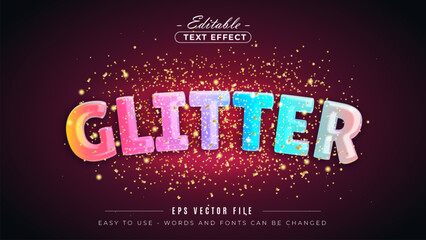 Colourful glitter text, editable text effect.