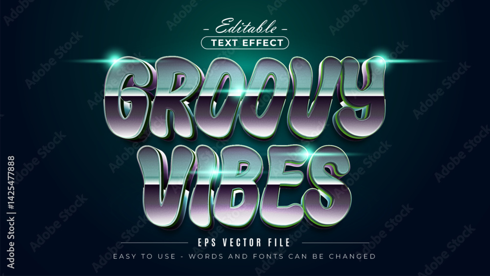 Fototapete groovy vibes chrome style, editable text effect.