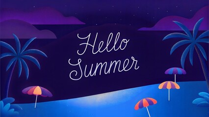 Hello Summer postcard illustration