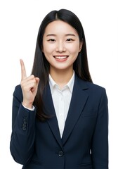 beautiful young woman wearing office clothes with expression has found an idea with hand pointing up happy face