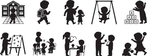 Child Development Stages Icons Black Silhouettes