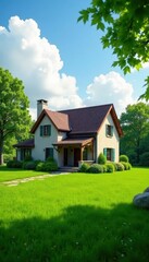 Dream house, vibrant green grass, perfect yard, windows, nature, green