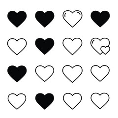 Set of red hearts in different pose. Collection of heart illustration with different style.