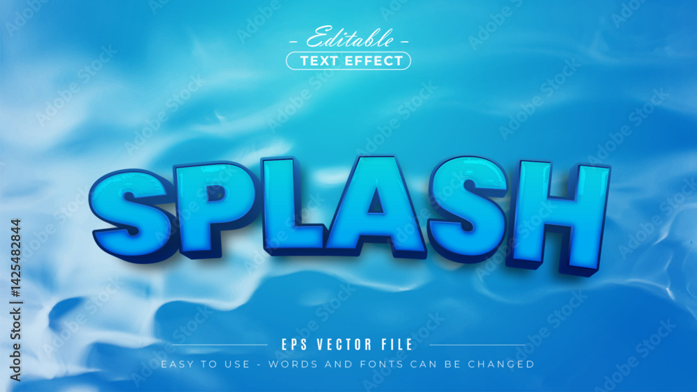 Poster splash 3d text style, editable text effect.