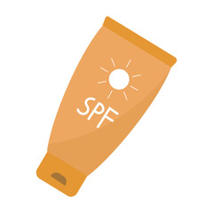Sunscreen provides SPF protection for skin. Shows a tube of sunscreen. Skincare, sun protection, beauty, health, summer concepts