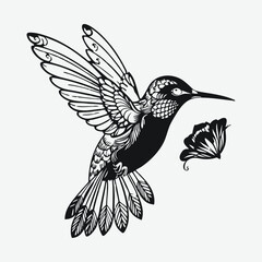 Hummingbird with Flower Illustration Vector Design