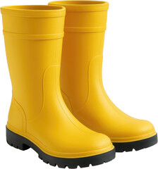 Realistic Yellow Rubber Rain Boots on White Background
