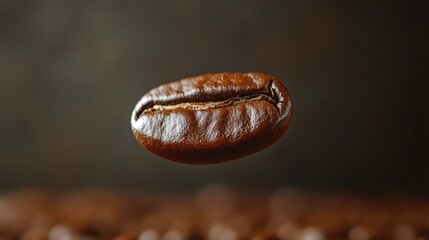 Single Coffee Bean Suspended Mid-Air: A Detailed Close-Up for Food and Beverage Concepts