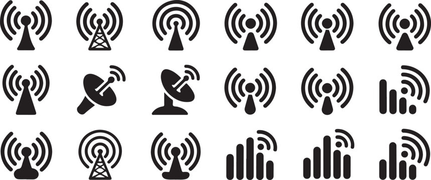 Collection of Wireless Signal Icons for Technology