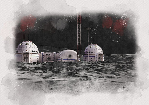 Research base on Moon, illustration