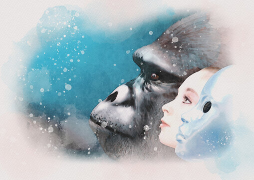 Evolution from apes to AI, conceptual illustration