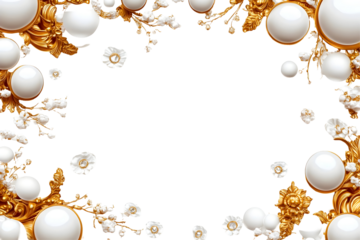 Elegant Gold Frame With White Pearls Flowers Isolated Background