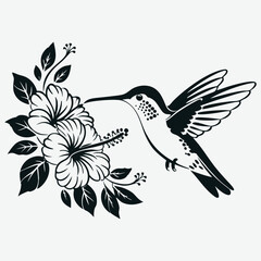 Hummingbird with Flower Illustration Vector Design
