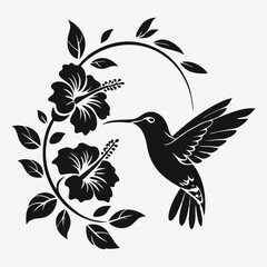 Hummingbird with Flower Illustration Vector Design