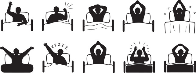 Silhouette Illustrations of Person Waking Up in Bed