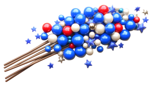 Festive Abstract Patriotic Decoration with Blue Red and White Spheres and Stars