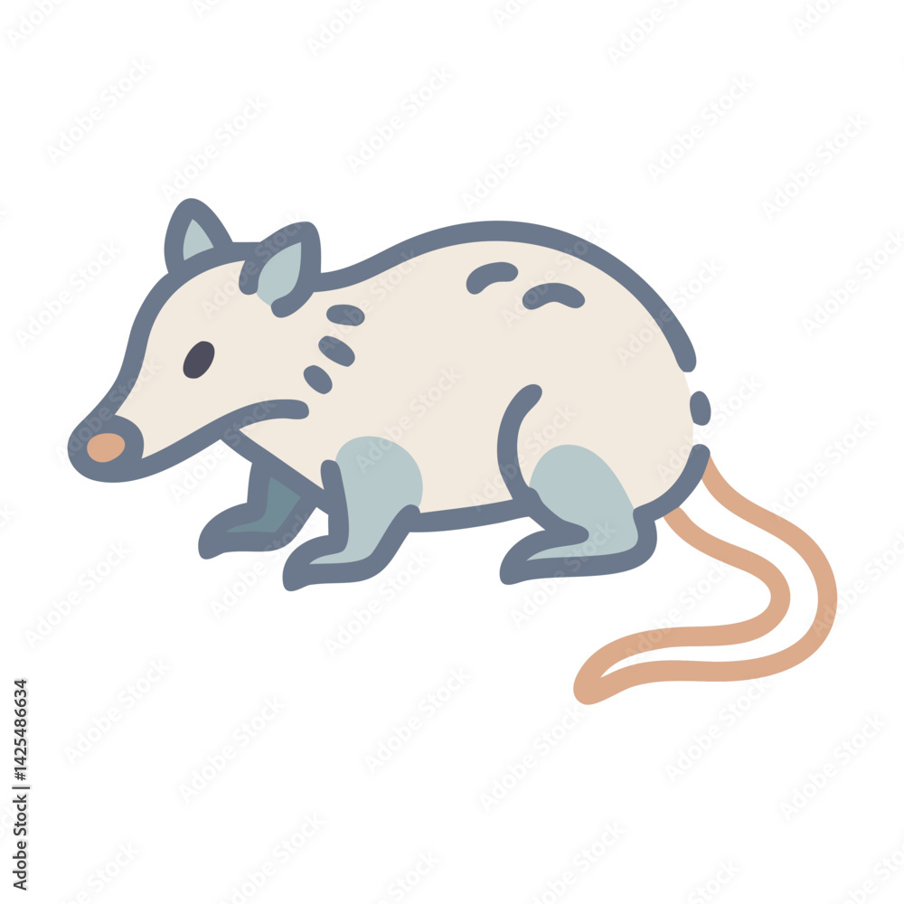 Poster small opossum illustration displaying its unique features with a light color palette and simple desi