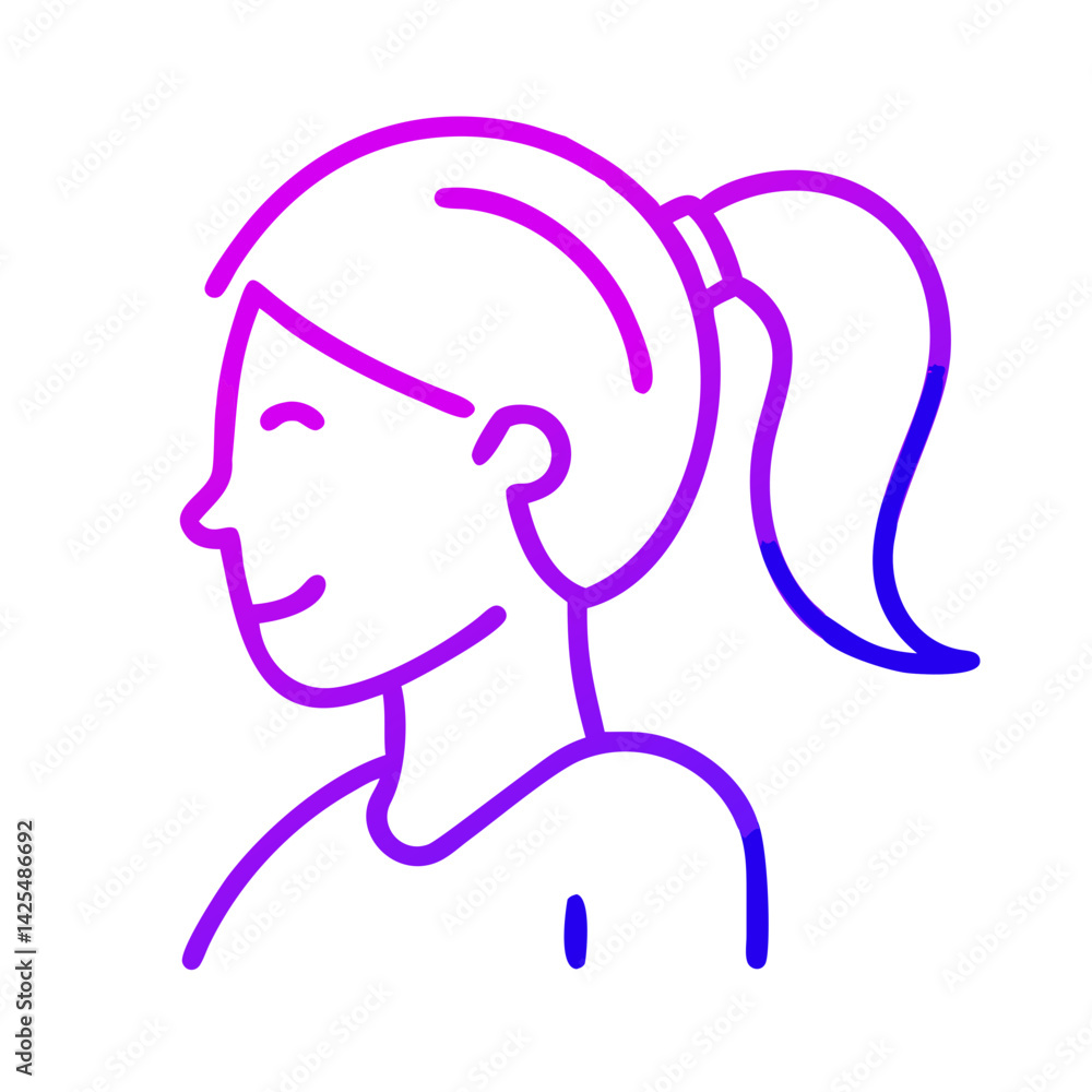 Poster portrait of a smiling woman with a ponytail in a modern and colorful design, showcasing joy and posi
