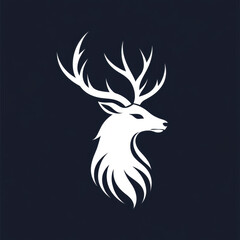 Obraz premium Elegant White Stag Head with Antlers on Dark Background - Minimalist Logo Design for Wildlife & Nature