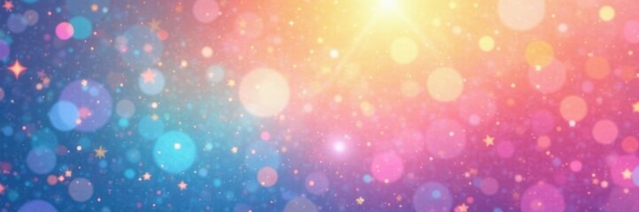 Obraz premium Pastel background with vibrant rainbow & starburst, joyful, celebration, colorful