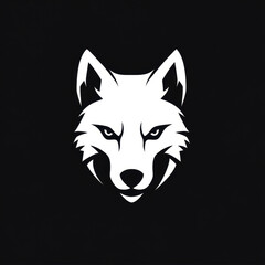 Naklejka premium Striking White Wolf Head Logo on Black Background: Minimalist, Bold, and Powerful Animal Symbol