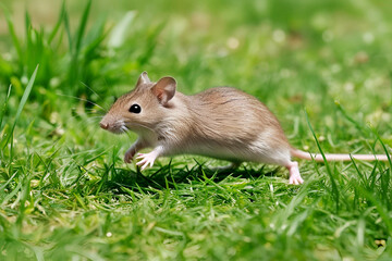 野原を走るヒメネズミ