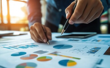 Business professional analyzing financial graphs and charts in a modern office setting (1)