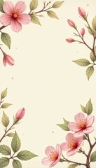 Obraz premium Subtle beige floral pattern, delicate leaves & blossoms , repeat, elegant