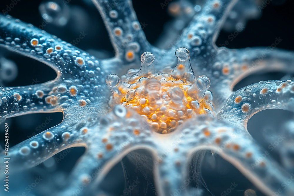 Poster generative ai illustration of microscopic bacterial forms showcasing vivid molecular structures and 