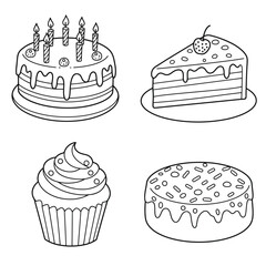 Pastry shop logo. Set of black cupcakes, muffin logo. Vector illustrations isolated on white background. Can be used as icon, sign or symbol - cupcake silhouette, cake, sweet pastries, muffin.