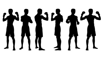 set of boxer silhouette vector on white background