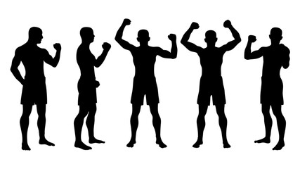 set of boxer silhouette vector on white background