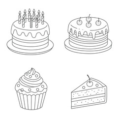 Pastry shop logo. Set of black cupcakes, muffin logo. Vector illustrations isolated on white background. Can be used as icon, sign or symbol - cupcake silhouette, cake, sweet pastries, muffin.