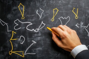 Business professional drawing creative ideas and concepts on a chalkboard background