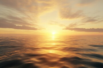 Obraz premium Sunset over calm ocean water with soft waves reflecting warm colors in the sky