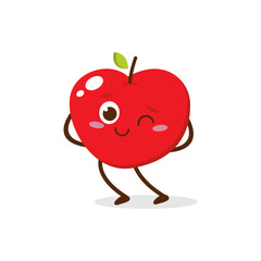 Cute red apple cartoon character with winking eye, showing a Excited pose. Perfect for kids illustrations, healthy food designs, or educational materials