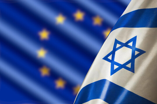 Flags of the European Union EU and Israel