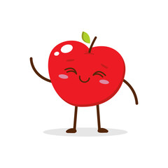 Cute red apple cartoon character with smiling face, showing a Friendly pose. Perfect for kids illustrations, healthy food designs, or educational materials