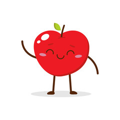 Cute red apple cartoon character with smiling face, showing a Friendly pose. Perfect for kids illustrations, healthy food designs, or educational materials