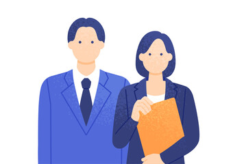 スーツを着た若い男女。ビジネスパーソンのベクターイラスト素材。