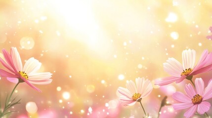 Delicate pink cosmos flowers in a sunlit garden setting