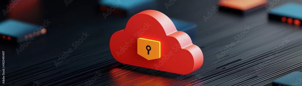 Poster cloud storage with data protection management. cloud technology for encrypted file storage, vibrant 