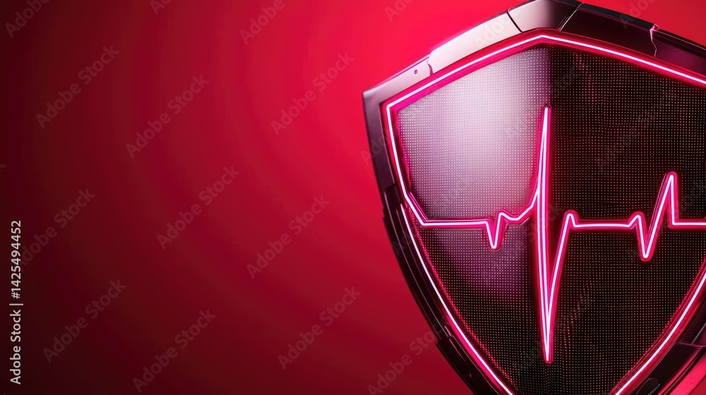 Poster digital shield with medical cross healthcare data ai concept. a bold design featuring a shield and h