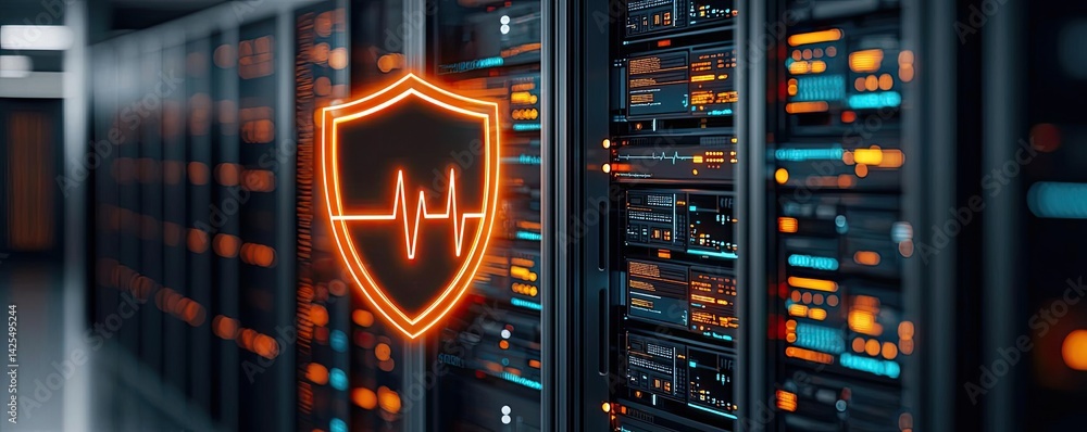 Poster digital shield with medical cross health technology privacy concept. abstract data security concept 