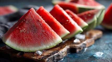Watermelon Wedges Fresh Summer Treat Slices on Cutting Board