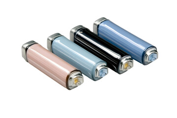 Isolated Cylindrical Objects in Blue Pink and Black with Silver Metal Ends