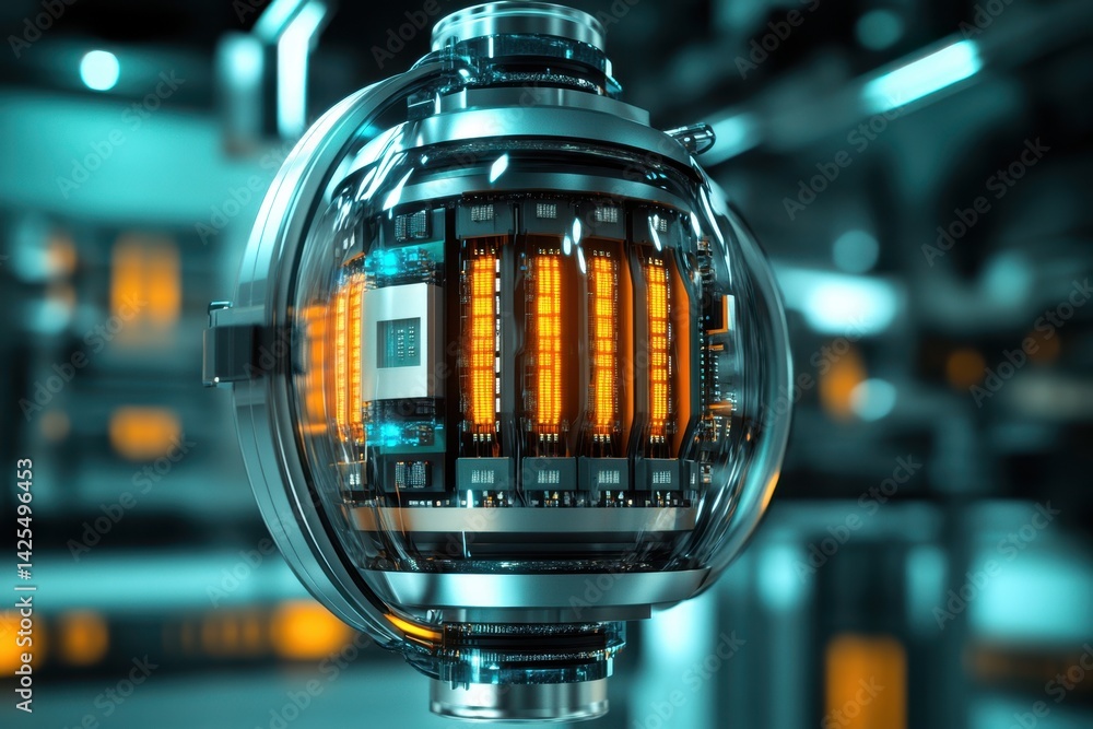 Poster futuristic energy core with glowing components in a high-tech environment