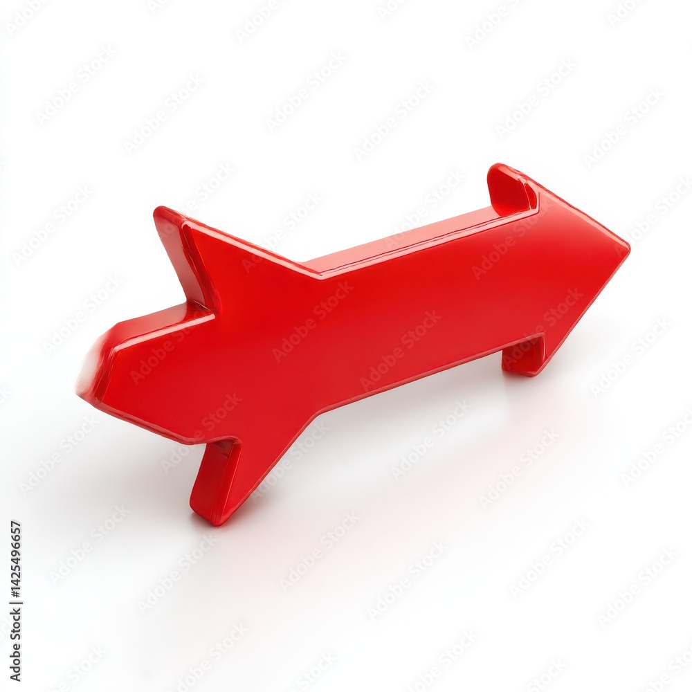 Poster shiny red arrow pointing both ways isolated on white background